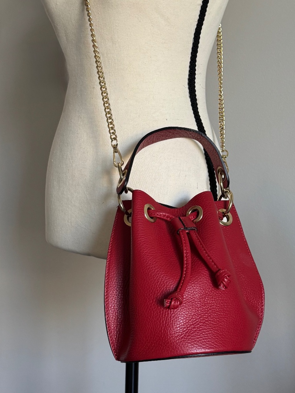 Red Leather Crossbody/Hand Bag with Gold Hardware - pristine condition!